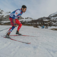 A Nordic skier with an intellectual impairment makes his way round the course