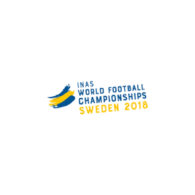 The logo of the 2018 World Intellectual Impairment Sport Football World Championships featuring the Swedish flag drawn artistically