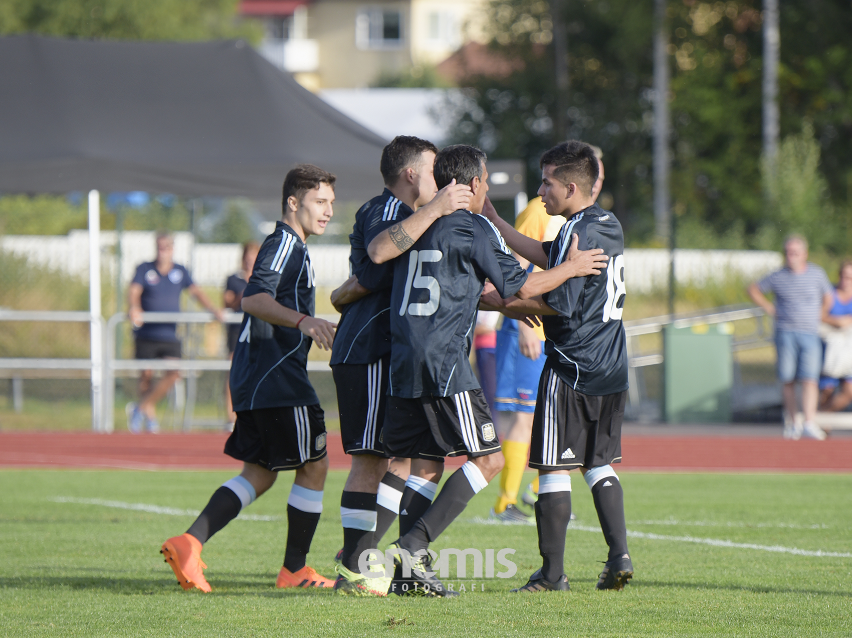 Argentina celebrate a goal against Sweden