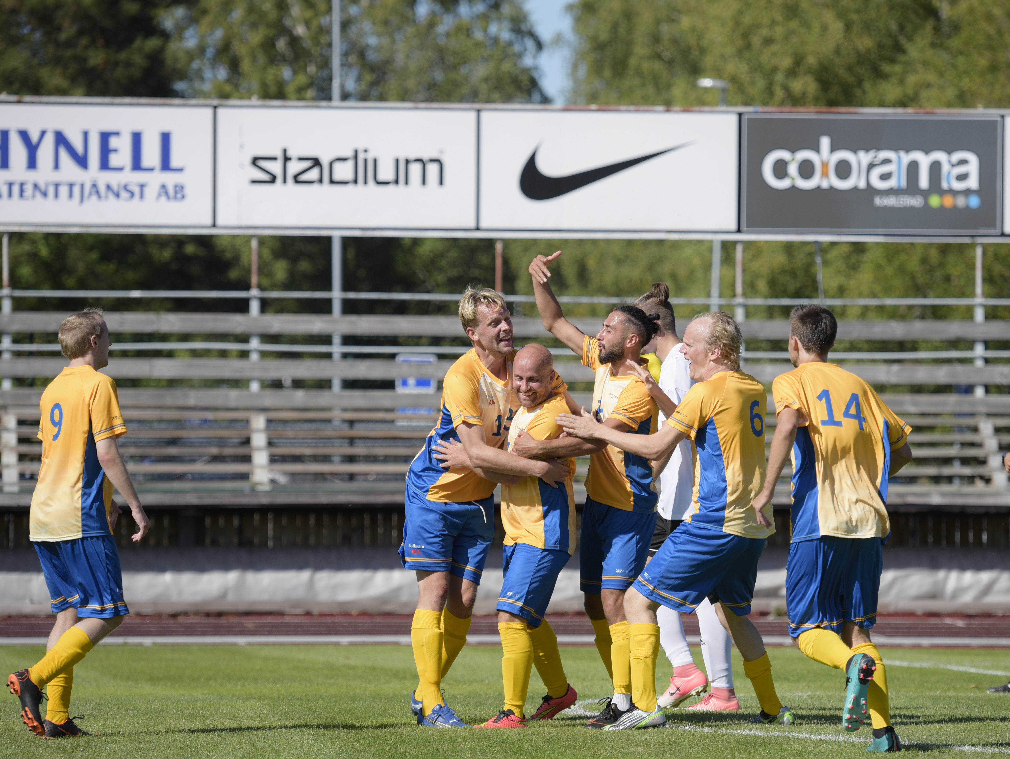 Sweden celebrate a goal during their 7-3 victory over Germany at the 2018 World Intellectual Impairment Sport Football World Championships