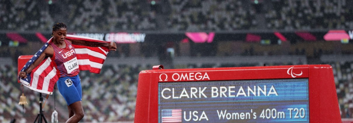 Breanna Clark USA breaks world record at T20 400 meter at Tokyo 2020 Paralympic Games.