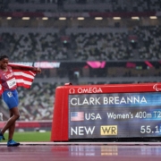 Breanna Clark USA breaks world record at T20 400 meter at Tokyo 2020 Paralympic Games.